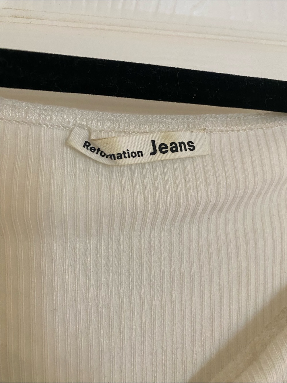 Reformation Cream Off-Shoulder Ribbed Tee with Front Gather - Picture 2 of 3